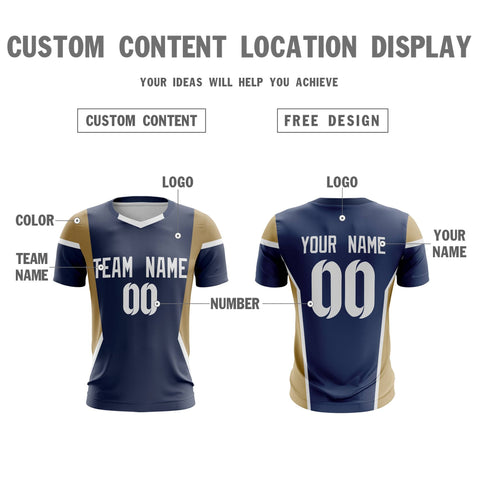 Custom Navy Gold Breathable Sport Soccer Tops Jersey
