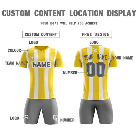 Custom Yellow Gray Casuall Outdoor Soccer Sets Jersey