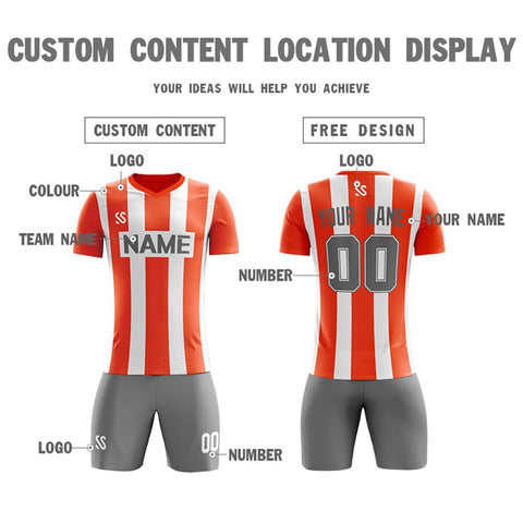 Custom Orange Gray Outdoor Soccer Sets Jersey