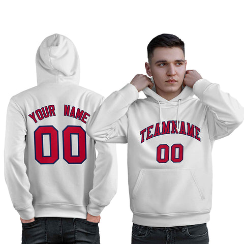 Custom White Red-Navy Classic Style Personalized Sport Pullover Hoodie