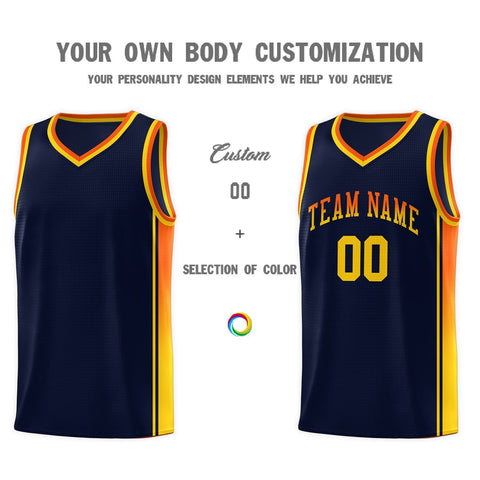 Custom Navy Orange-Gold Gradient Fashion Sports Uniform Basketball Jersey