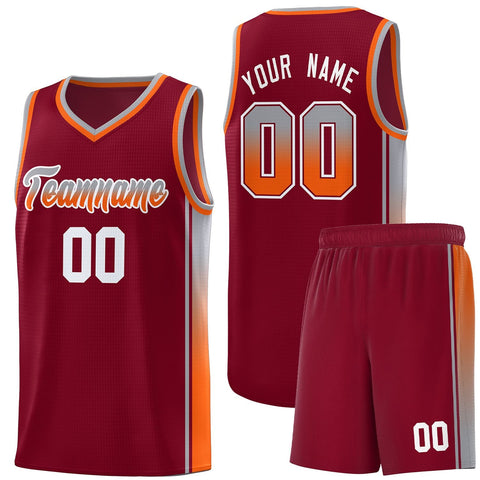 Custom Crimson Gray-Orange Gradient Fashion Sports Uniform Basketball Jersey