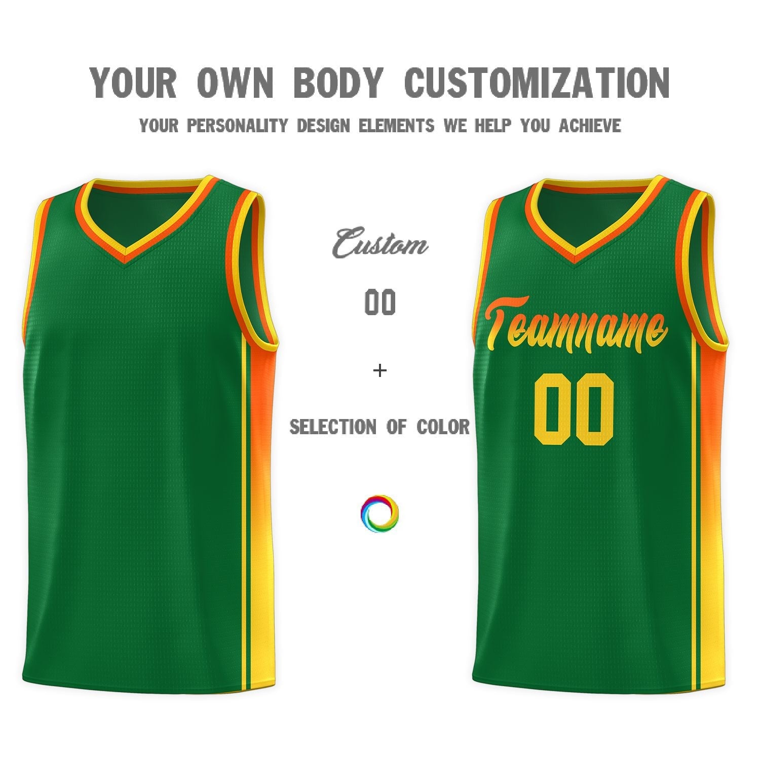 Custom Kelly Green Orange-Gold Gradient Fashion Sports Uniform Basketball Jersey
