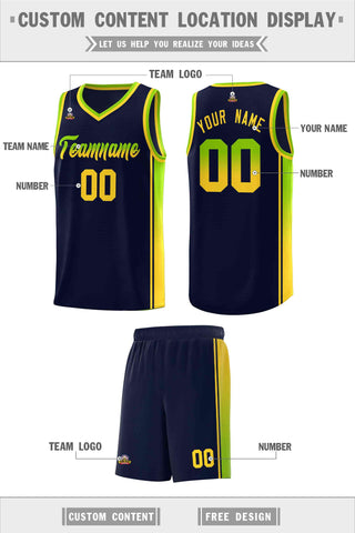 Custom Navy Neon Green-Gold Gradient Fashion Sports Uniform Basketball Jersey