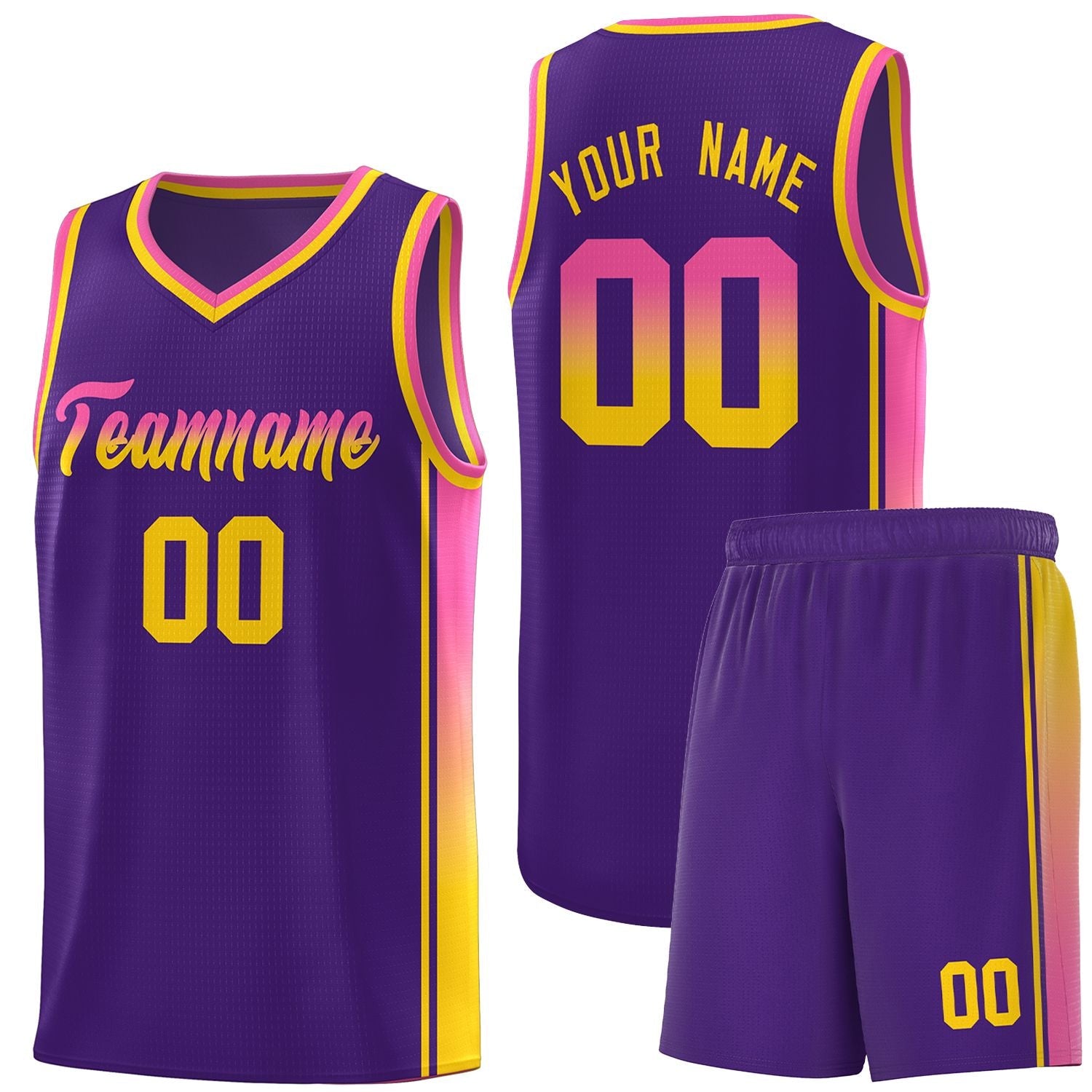 Custom Purple Pink-Gold Gradient Fashion Sports Uniform Basketball Jersey