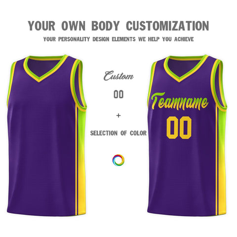 Custom Purple Neon Green-Gold Gradient Fashion Sports Uniform Basketball Jersey