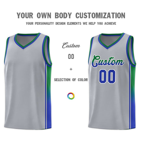 Custom Gray Kelly Green-Royal Gradient Fashion Sports Uniform Basketball Jersey