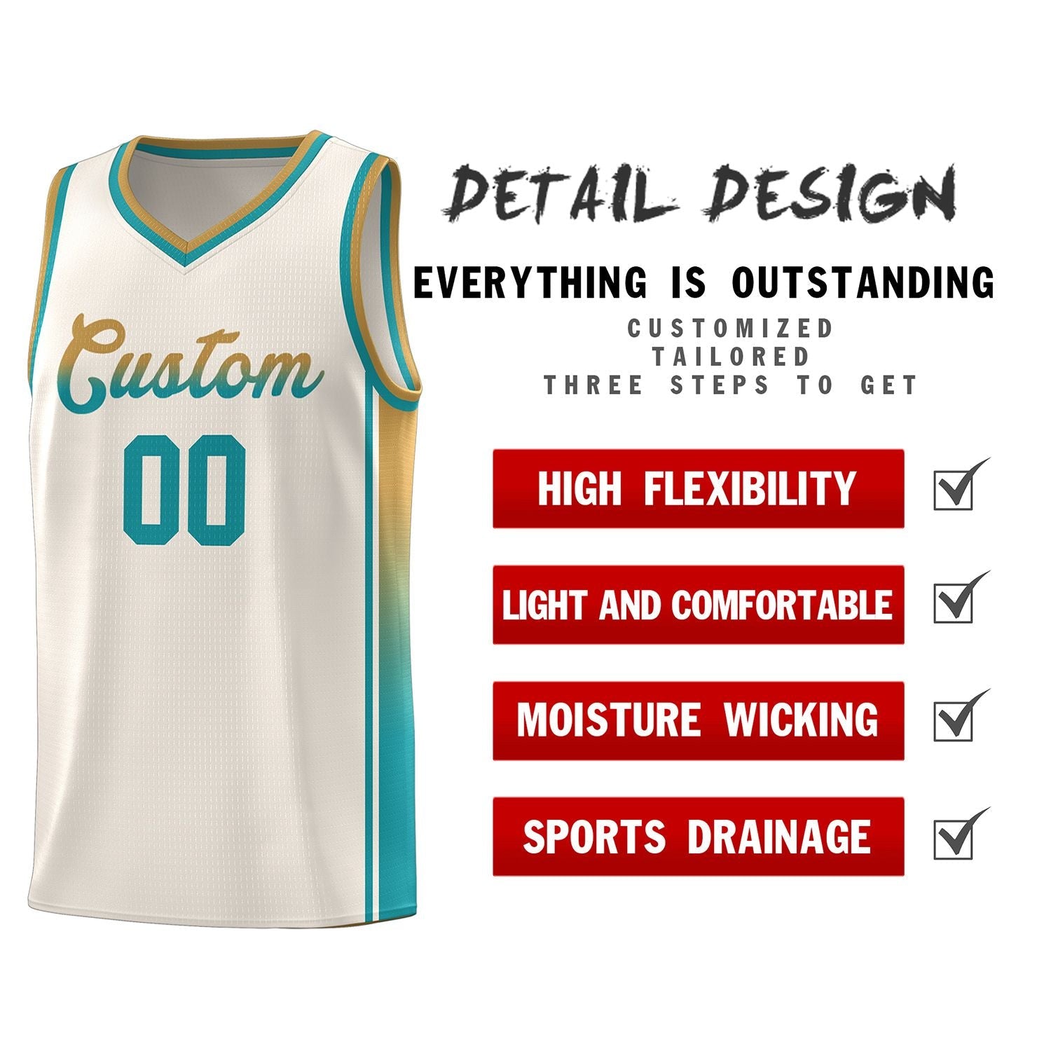 Custom Khaki Old Gold-Aqua Gradient Fashion Sports Uniform Basketball Jersey