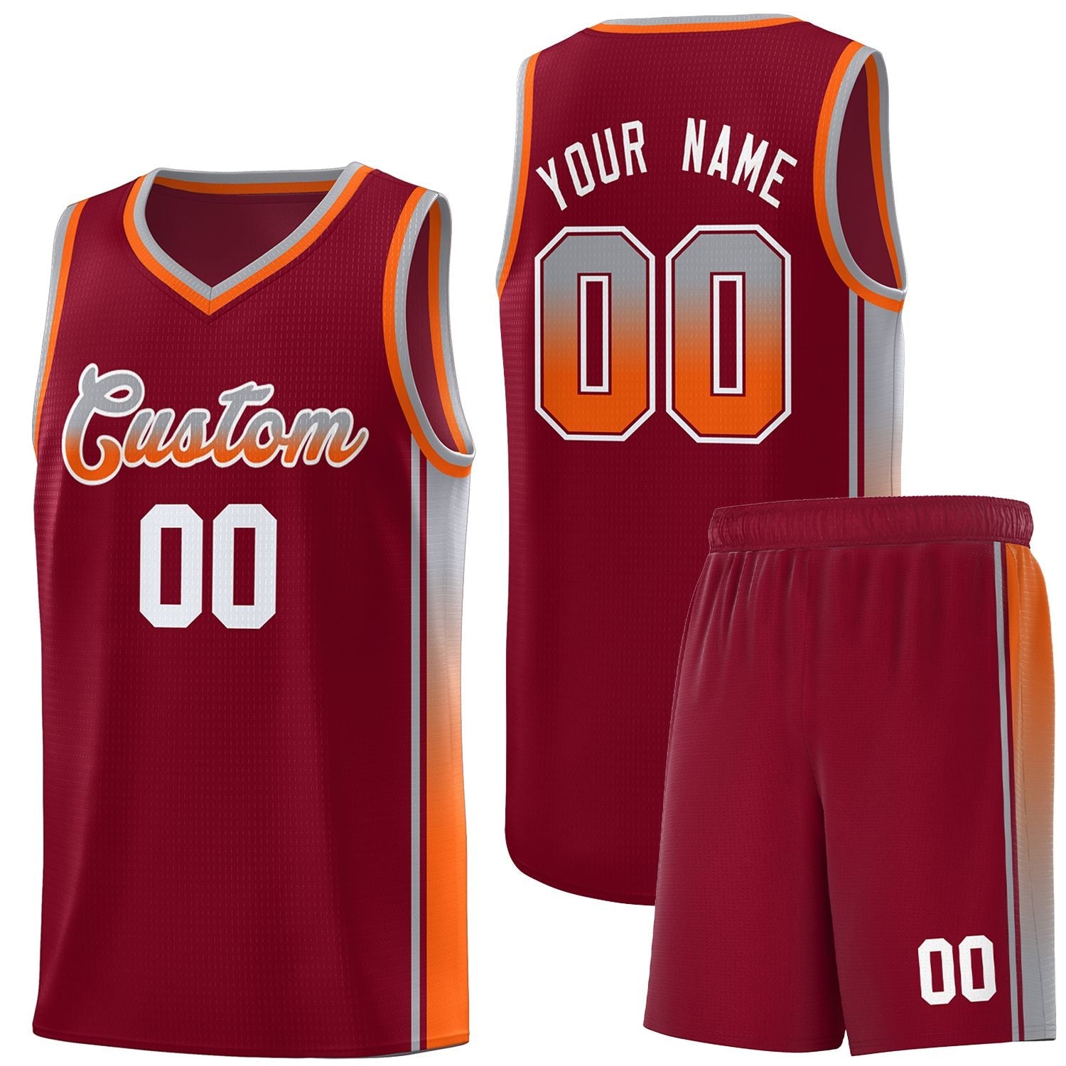 Custom Crimson Gray-Orange Gradient Fashion Sports Uniform Basketball Jersey