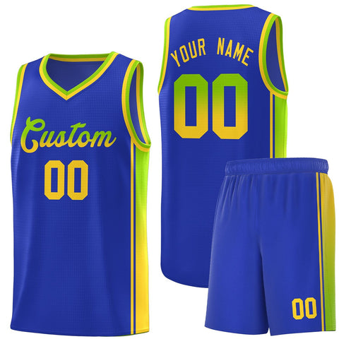 Custom Royal Neon Green-Gold Gradient Fashion Sports Uniform Basketball Jersey