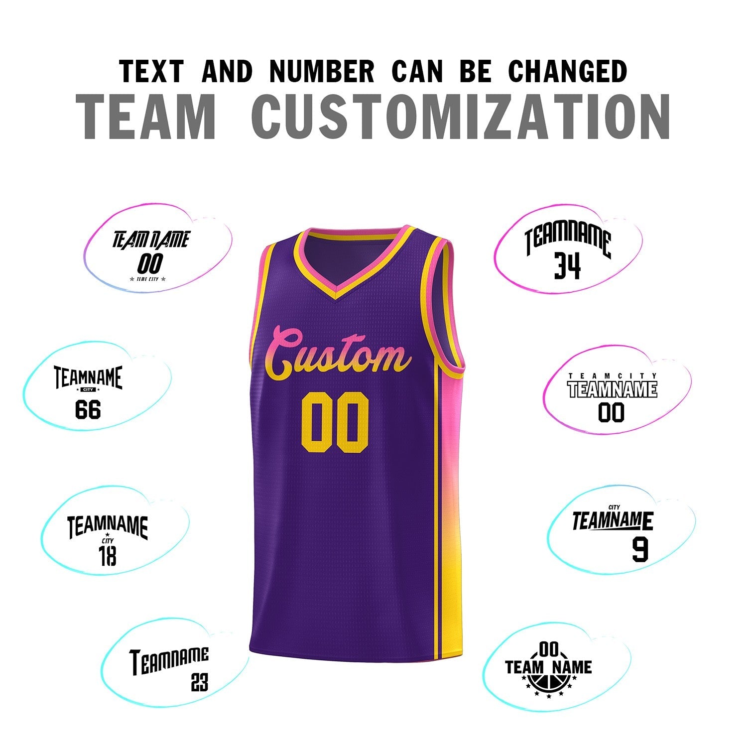 Custom Purple Pink-Gold Gradient Fashion Sports Uniform Basketball Jersey