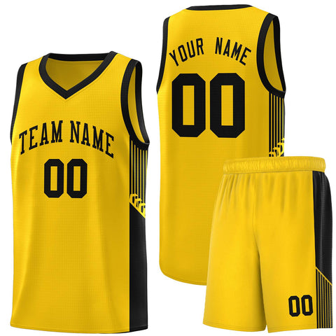 Custom Gold Black Side Stripe Fashion Sports Uniform Basketball Jersey