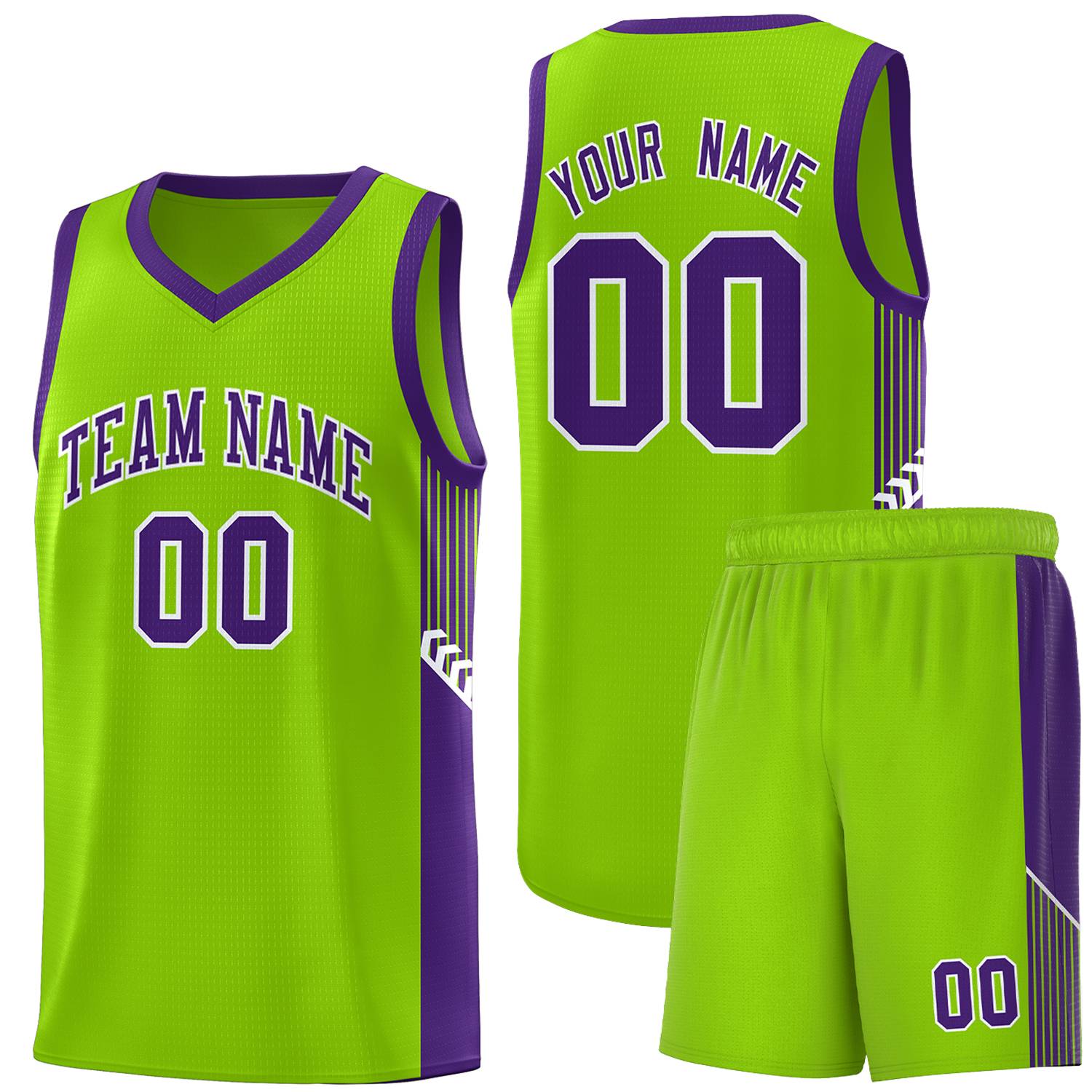 Custom Neon Green Purple-White Side Stripe Fashion Sports Uniform Basketball Jersey