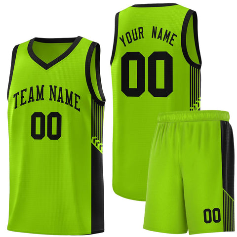 Custom Neon Green Black Side Stripe Fashion Sports Uniform Basketball Jersey
