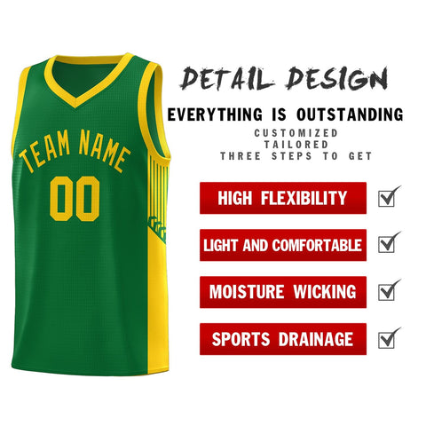 Custom Kelly Green Gold Side Stripe Fashion Sports Uniform Basketball Jersey