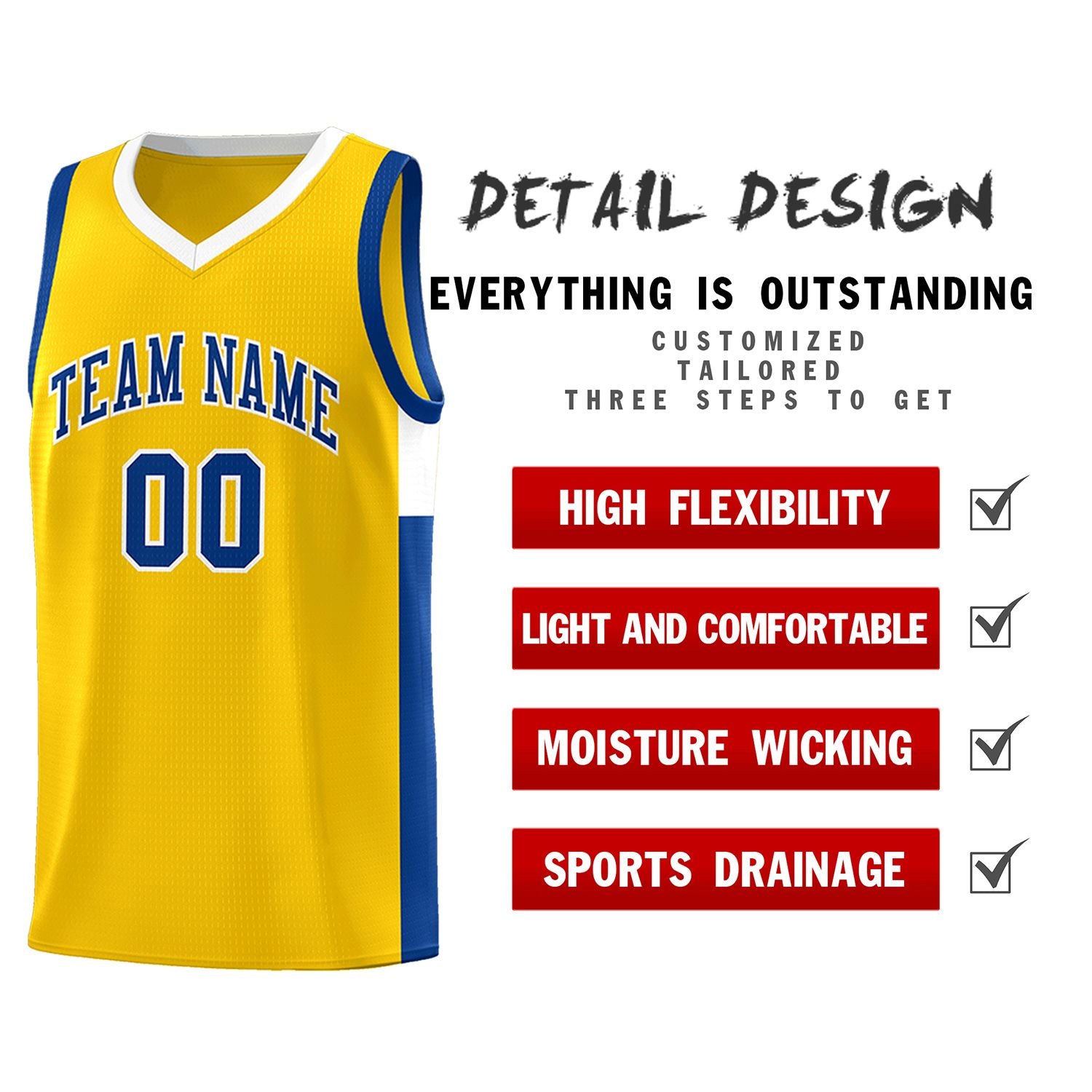 Custom Gold Royal-White Side Two-Tone Classic Sports Uniform Basketball Jersey