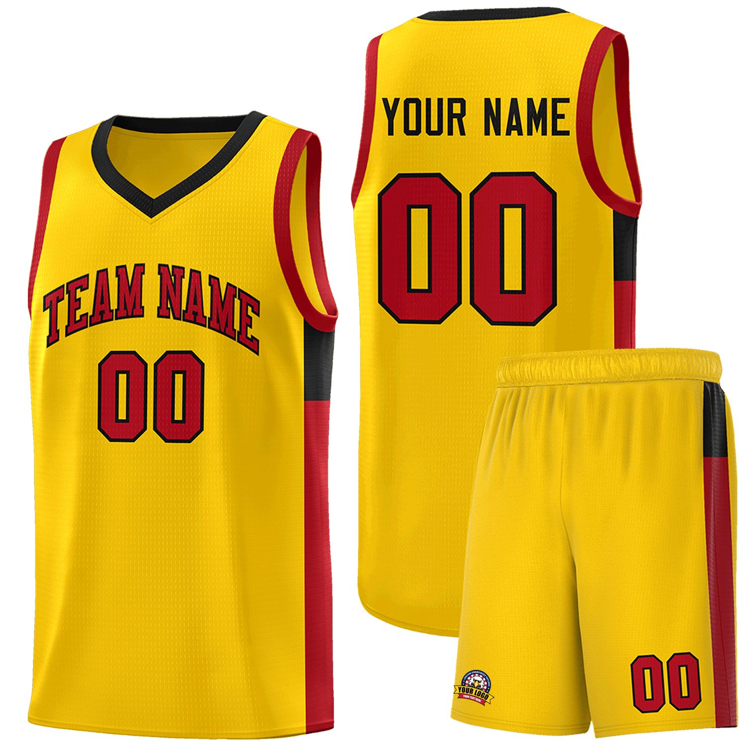 Custom Gold Red-Black Side Two-Tone Classic Sports Uniform Basketball Jersey