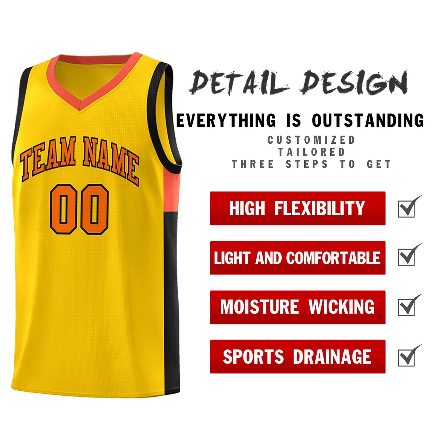 Custom Gold Orange-Black Side Two-Tone Classic Sports Uniform Basketball Jersey