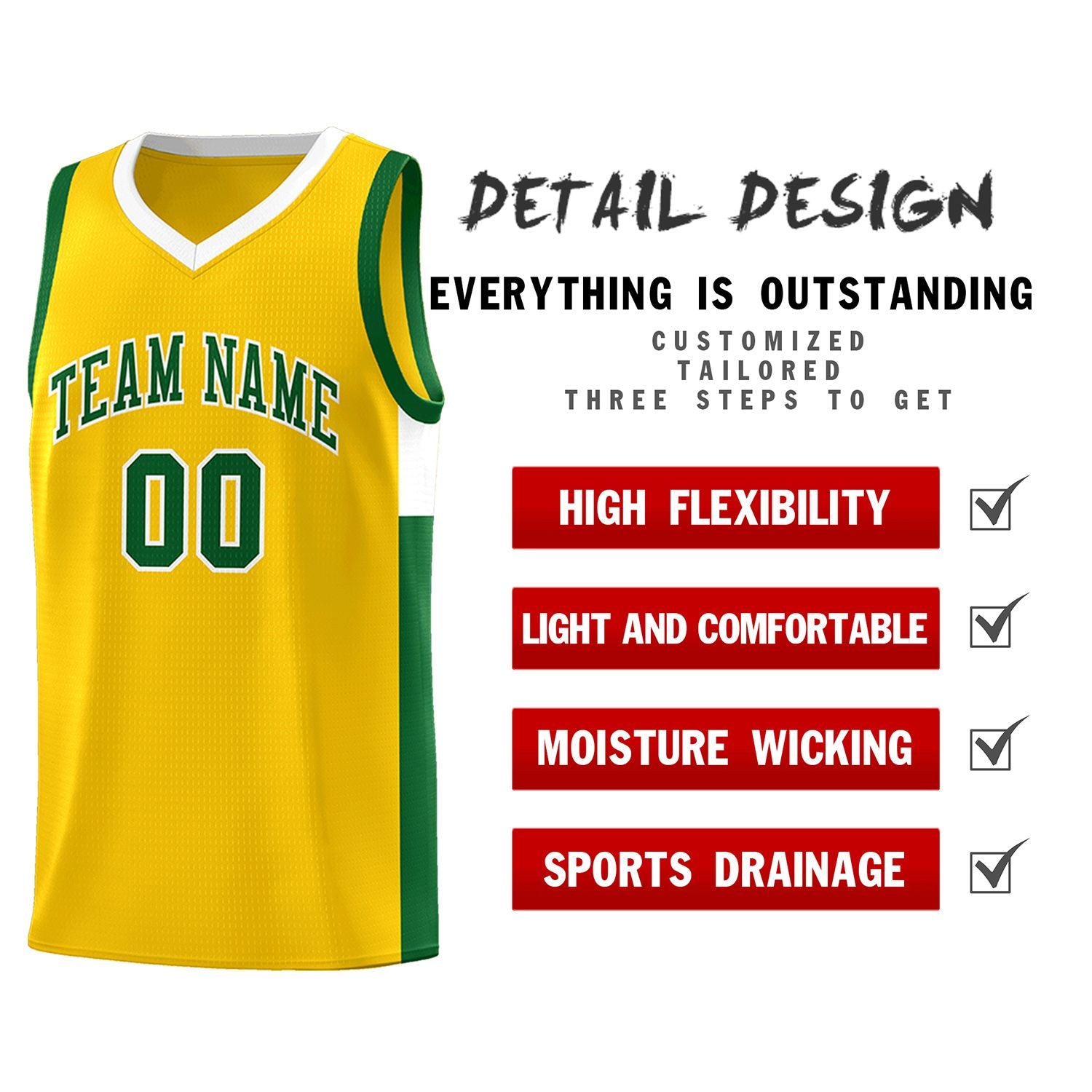 Custom Gold Green-White Side Two-Tone Classic Sports Uniform Basketball Jersey