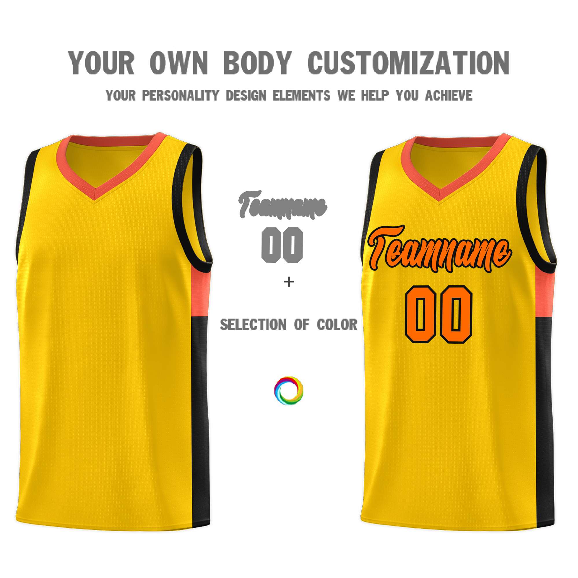 Custom Gold Orange-Black Side Two-Tone Classic Sports Uniform Basketball Jersey