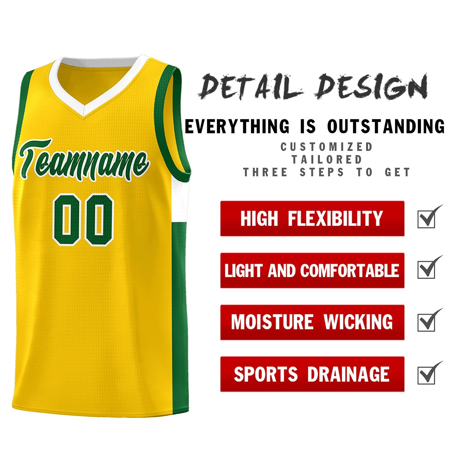 Custom Gold Green-White Side Two-Tone Classic Sports Uniform Basketball Jersey