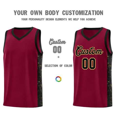 Custom Crimson Black-Khaki Side Splash Sports Uniform Basketball Jersey