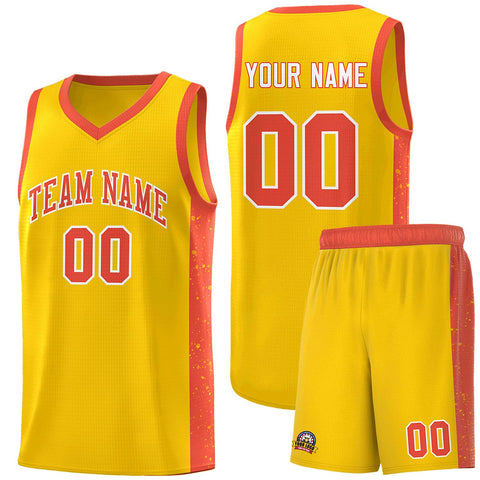 Custom Gold Orange-White Side Splash Sports Uniform Basketball Jersey