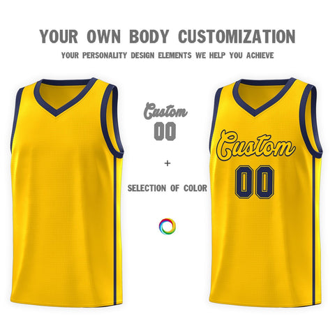 Custom Gold Navy Side Two Bars Sports Uniform Basketball Jersey