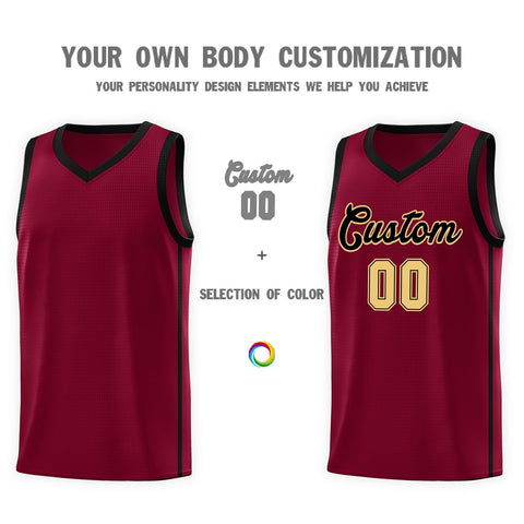 Custom Crimson Black-Khaki Side Two Bars Sports Uniform Basketball Jersey