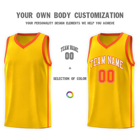 Custom Gold White-Orange Side Two Bars Sports Uniform Basketball Jersey