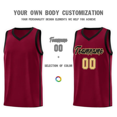 Custom Crimson Black-Khaki Side Two Bars Sports Uniform Basketball Jersey