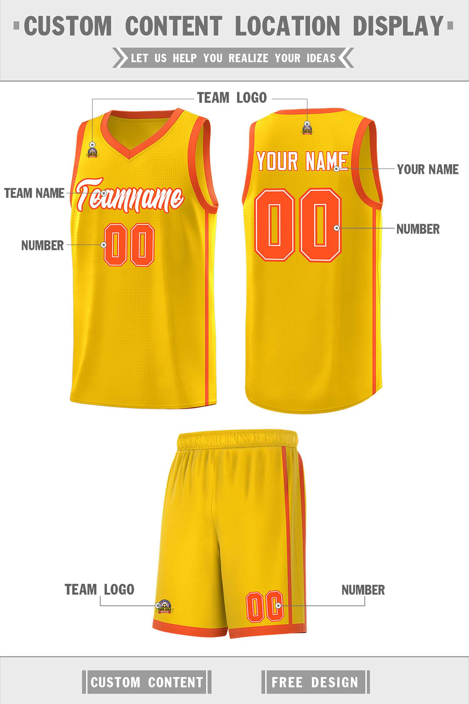 Custom Gold White-Orange Side Two Bars Sports Uniform Basketball Jersey