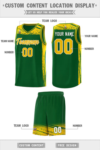 Custom Kelly Green Yellow Graffiti Pattern Sports Uniform Basketball Jersey