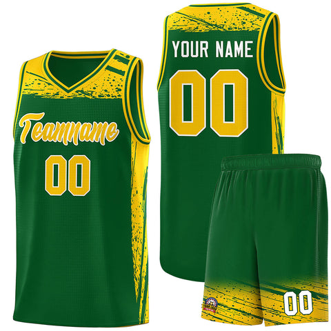 Custom Kelly Green Yellow Graffiti Pattern Sports Uniform Basketball Jersey