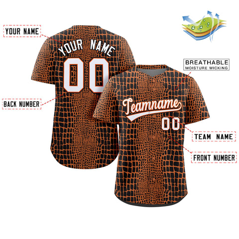 Custom Black-Orange Crocodile Graffiti Pattern Authentic Baseball Jersey