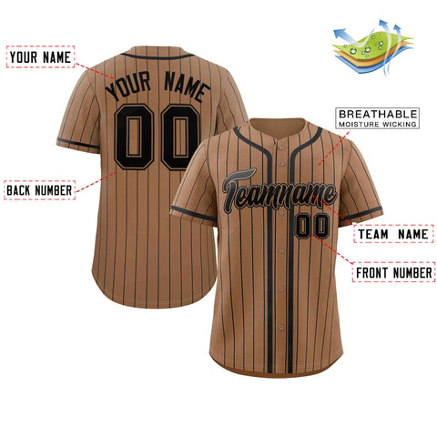 Custom Brown Black Stripe Fashion Design Full Button Authentic Baseball Jersey