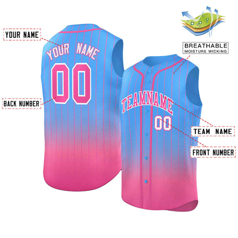 Custom Powder Blue Pink Gradient stripe Fashion Authentic Sleeveless Baseball Jersey