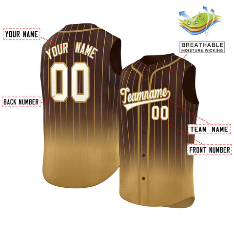Custom Brown Old Gold Gradient stripe Fashion Authentic Sleeveless Baseball Jersey