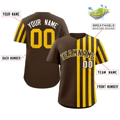 Custom Brown Gold Thick Stripe Fashion Design Authentic Baseball Jersey