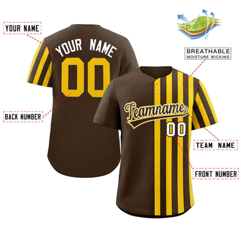 Custom Brown Gold Thick Stripe Fashion Design Authentic Baseball Jersey
