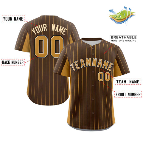 Custom Brown Gold Stripe Fashion Design Full Button Authentic Baseball Jersey
