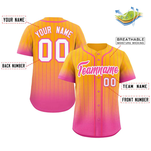 Custom Yellow Pink-White Gradient Stripe Fashion Authentic Baseball Jersey