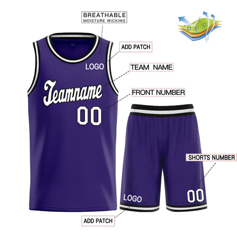Custom Purple White-Black Classic Sets Basketball Jersey
