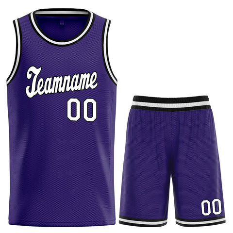 Custom Purple White-Black Classic Sets Basketball Jersey