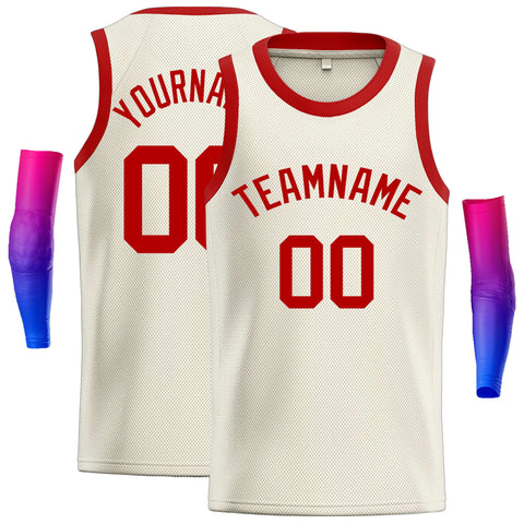 Custom Cream Red Classic Tops Casual Basketball Jersey