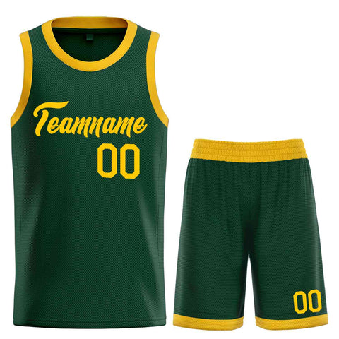 Custom Hunter Green Yellow Heal Sports Uniform Classic Sets Basketball Jersey
