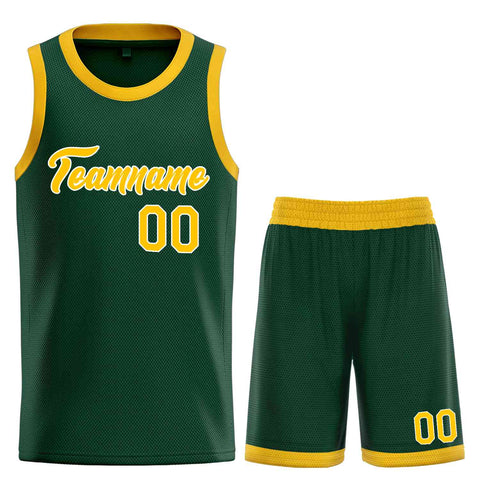 Custom Hunter Green Yellow-White Heal Sports Uniform Classic Sets Basketball Jersey