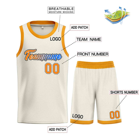 Custom Cream Orange Heal Sports Uniform Classic Sets Basketball Jersey
