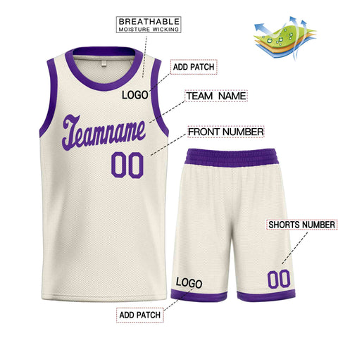Custom Cream Purple Classic Sets Sports Uniform Basketball Jersey