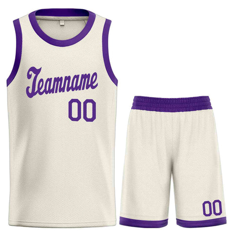 Custom Cream Purple Classic Sets Sports Uniform Basketball Jersey